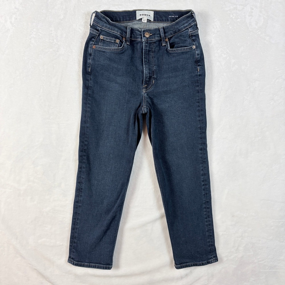 Boden Mid Rise Slim Jeans Womens W29 L28 Dark Wash Excellent Stretch Cropped